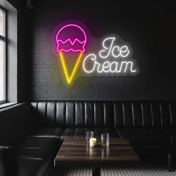 neon sign ice cream cone with text for caf or dessert shop 1