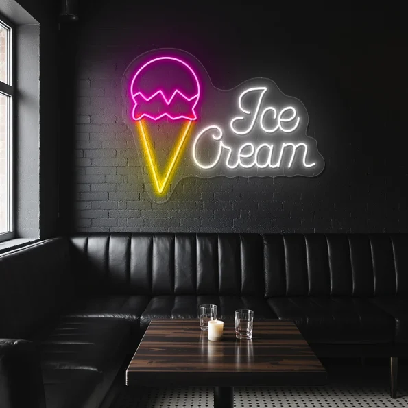 neon sign ice cream cone with text for caf or dessert shop 1
