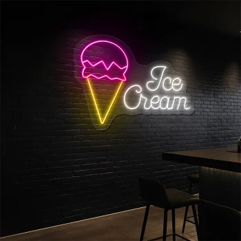 neon sign ice cream cone with text for caf or dessert shop 2
