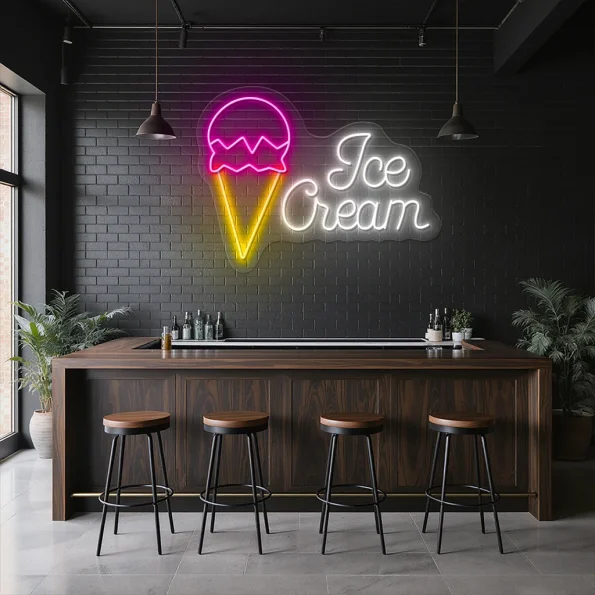 neon sign ice cream cone with text for caf or dessert shop 3