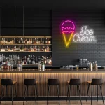 neon sign ice cream cone with text for caf or dessert shop 1