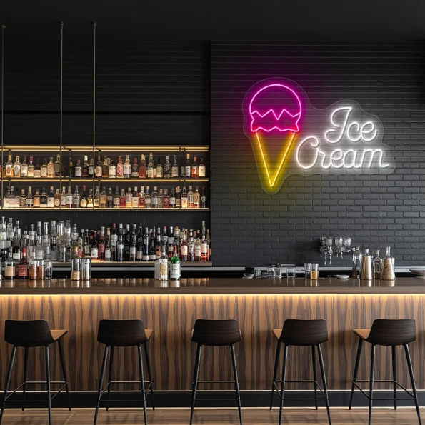 neon sign ice cream cone with text for caf or dessert shop 4