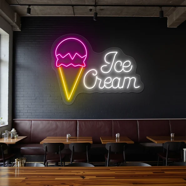neon sign ice cream cone with text for caf or dessert shop 6