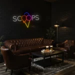 neon sign ice cream scoops text with cone shape bar decor 1
