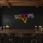neon sign ice cream scoops text with cone shape bar decor 1