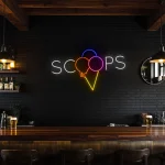 neon sign ice cream scoops text with cone shape bar decor 1