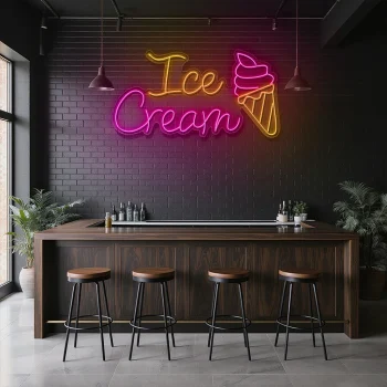 neon sign ice cream text and cone shape cafe wall decor 1