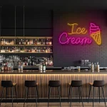 neon sign ice cream text and cone shape cafe wall decor 1