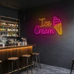 neon sign ice cream text and cone shape cafe wall decor 1