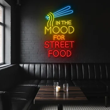 neon sign in the mood for street food with noodles icon 1