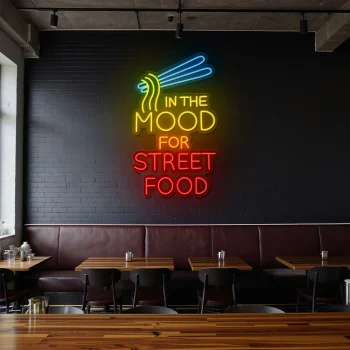 neon sign in the mood for street food with noodles icon 2