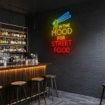 neon sign in the mood for street food with noodles icon 1