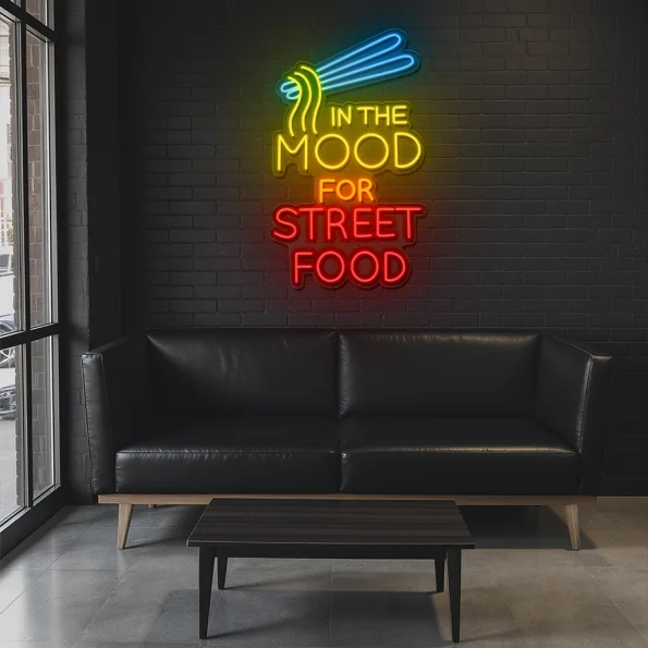 neon sign in the mood for street food with noodles icon 5