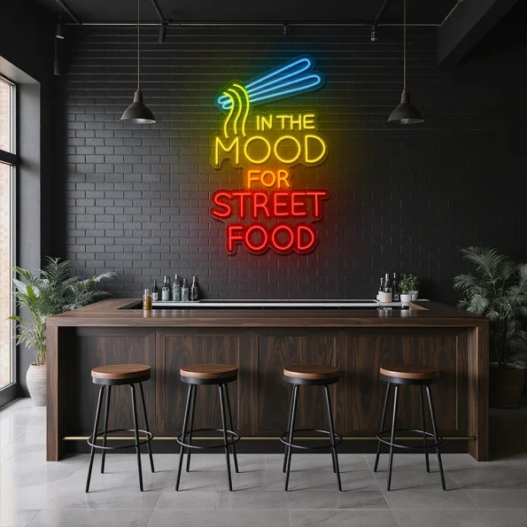 neon sign in the mood for street food with noodles icon 6