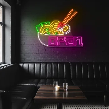 neon sign japanese ramen bowl with chopsticks open sign for resta 1