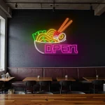 neon sign japanese ramen bowl with chopsticks open sign for resta 1