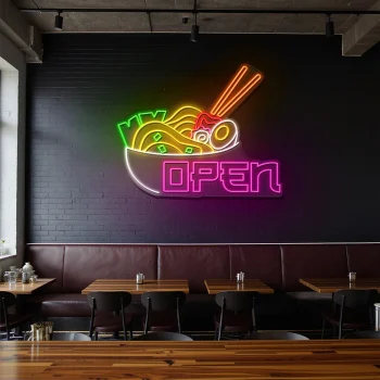 neon sign japanese ramen bowl with chopsticks open sign for resta 2