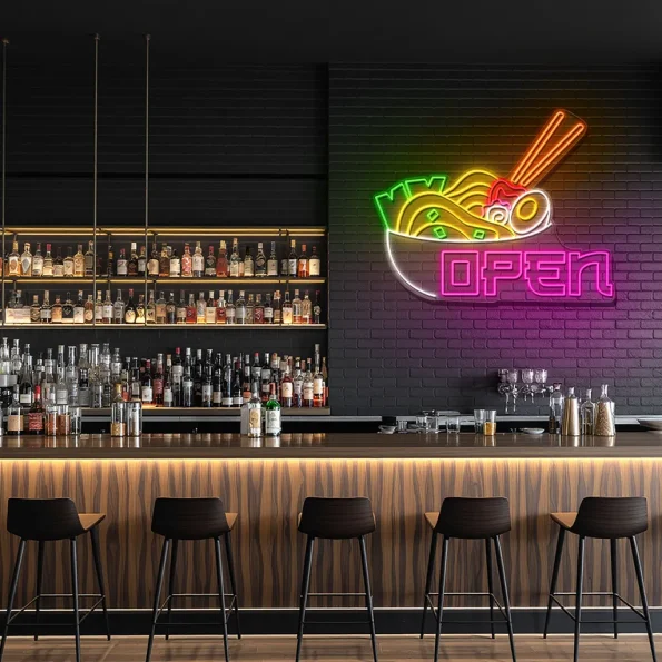 neon sign japanese ramen bowl with chopsticks open sign for resta 3