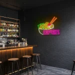 neon sign japanese ramen bowl with chopsticks open sign for resta 1