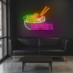 neon sign japanese ramen bowl with chopsticks open sign for resta 1