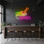 neon sign japanese ramen bowl with chopsticks open sign for resta 1