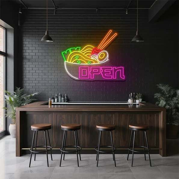 neon sign japanese ramen bowl with chopsticks open sign for resta 6