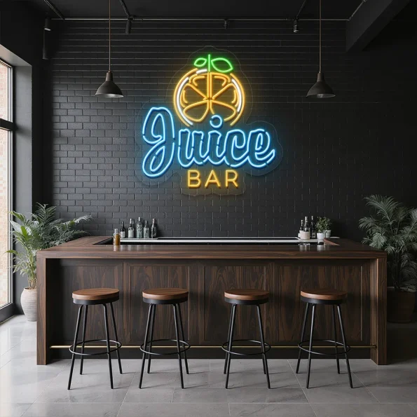 neon sign juice bar with citrus slice design for bar decor 1