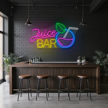 neon sign juice bar with drink icon and colorful wall decor 1