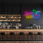 neon sign juice bar with drink icon and colorful wall decor 1
