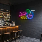 neon sign juice bar with drink icon and colorful wall decor 1