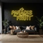 neon sign le paradis du fruit text yellow wall decor 1
