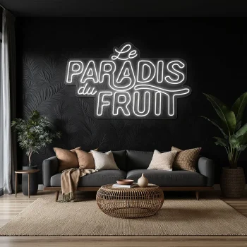neon sign le paradis du fruit text yellow wall decor 2