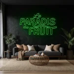 neon sign le paradis du fruit text yellow wall decor 1