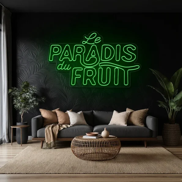 neon sign le paradis du fruit text yellow wall decor 3