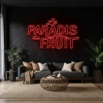 neon sign le paradis du fruit text yellow wall decor 1