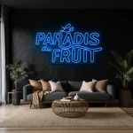 neon sign le paradis du fruit text yellow wall decor 1