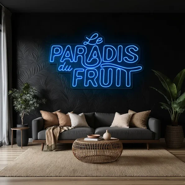 neon sign le paradis du fruit text yellow wall decor 5