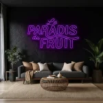 neon sign le paradis du fruit text yellow wall decor 1