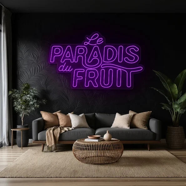 neon sign le paradis du fruit text yellow wall decor 6