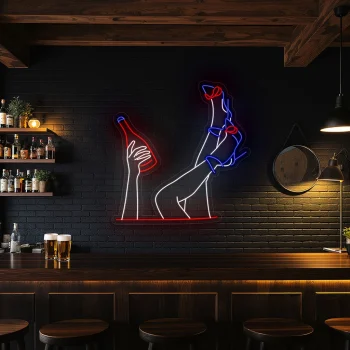 neon sign legs and bottle bar wall decor 1