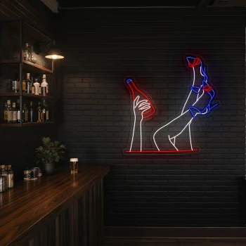 neon sign legs and bottle bar wall decor 2