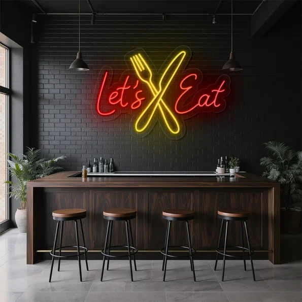 neon sign let s eat fork and knife fast food decor 2