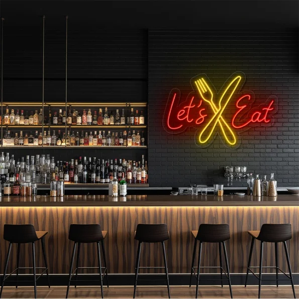 neon sign let s eat fork and knife fast food decor 3