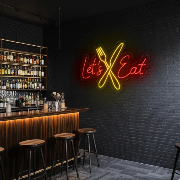 neon sign let s eat fork and knife fast food decor 5