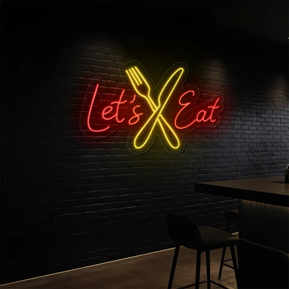 neon sign let s eat fork and knife fast food decor 6