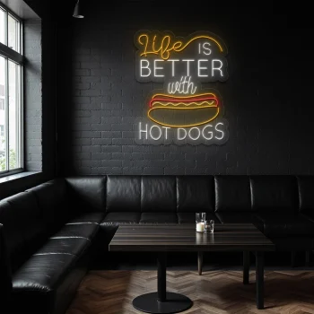 neon sign life is better with hot dogs fast food decor 2