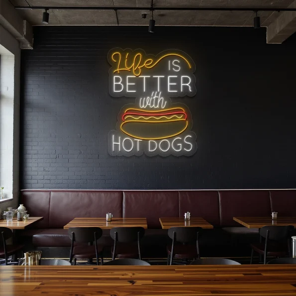 neon sign life is better with hot dogs fast food decor 3