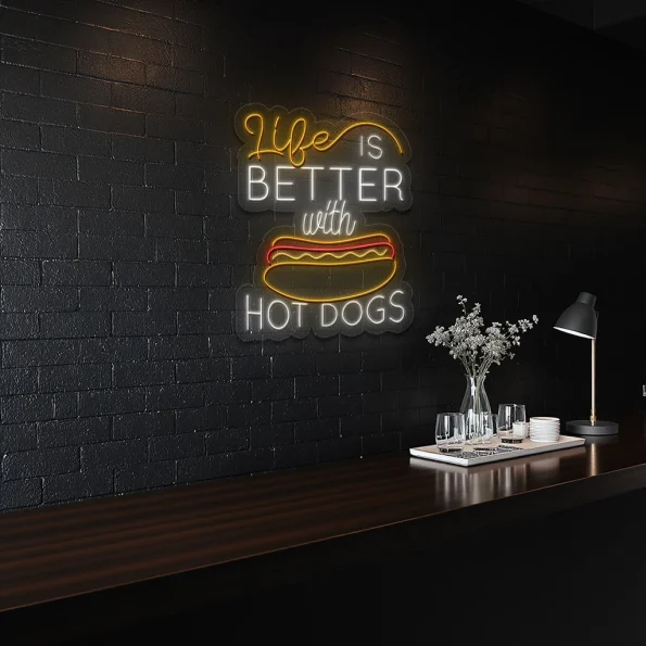 neon sign life is better with hot dogs fast food decor 4