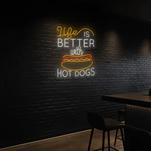 neon sign life is better with hot dogs fast food decor 5