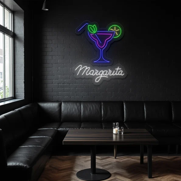 neon sign margarita cocktail glass bar decor 2